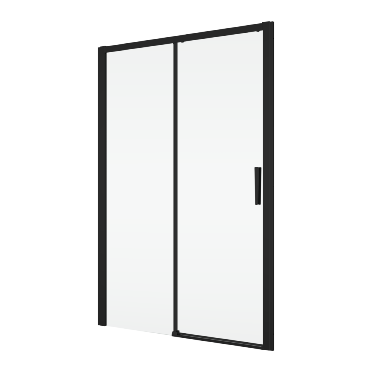 Czarne drzwi prysznicowe 2-częściowe, rozsuwane 110x200 cm z elementem stałym Ronal Sanswiss Divera D22S2B1100607 czarny mat