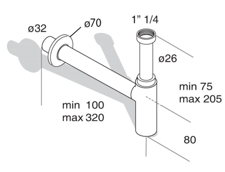 MINITOTI syfon umywalkowy 5/4"-32mm, czarny mat