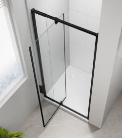 EASY BLACK drzwi prysznicowe obrotowe 760-900mm, szkło czyste