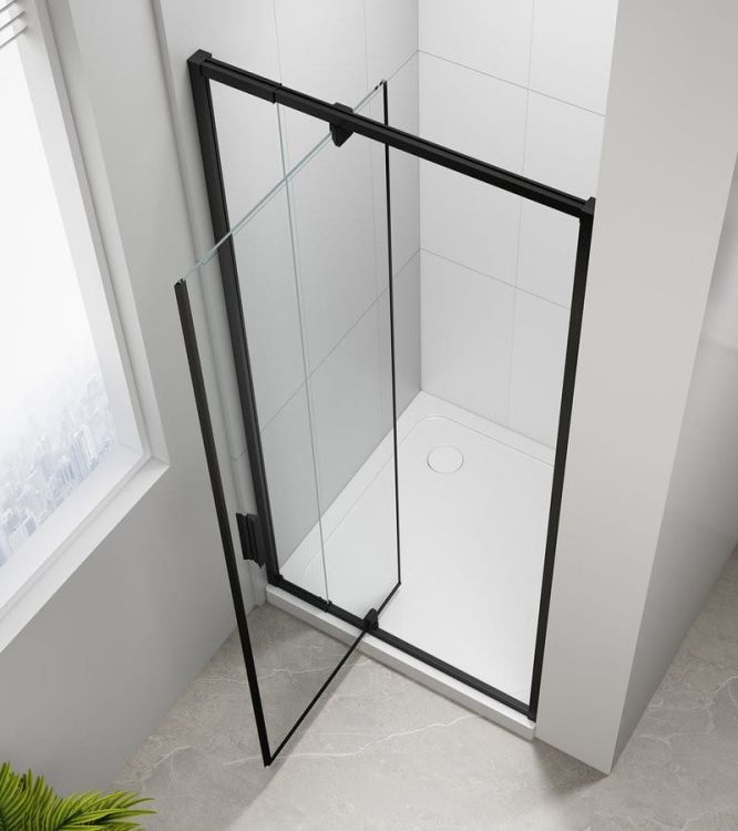 EASY BLACK drzwi prysznicowe obrotowe 760-900mm, szkło czyste