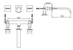 Bateria umywalkowa podtynkowa 3-otworowa Kohlman Axis QW190N chrom rys. tech.
