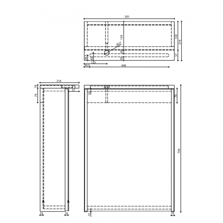 KAWA STRIP szafka z lustrem, oświetlenie LED 50x70x22cm, dąb emporio