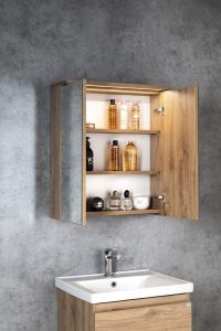 KAWA STRIP szafka z lustrem, oświetlenie LED 60x70x22cm, dąb emporio