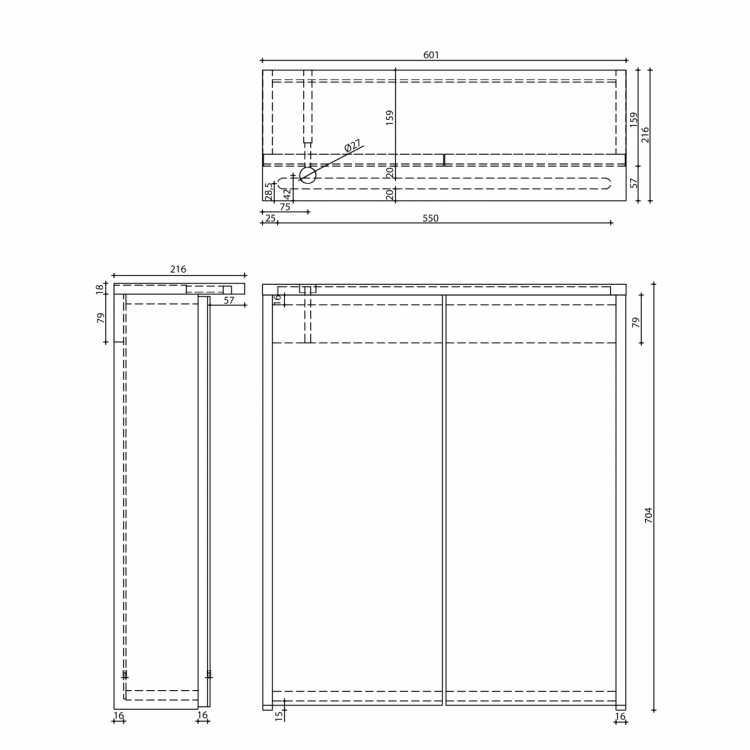 KAWA STRIP szafka z lustrem, oświetlenie LED 60x70x22cm, dąb emporio