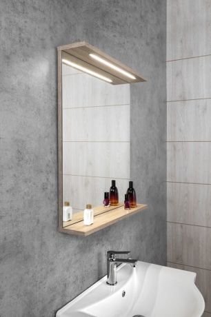 Przejdź do produktu KORIN STRIP lustro z oświetleniem LED 60x70x12cm, dąb platin