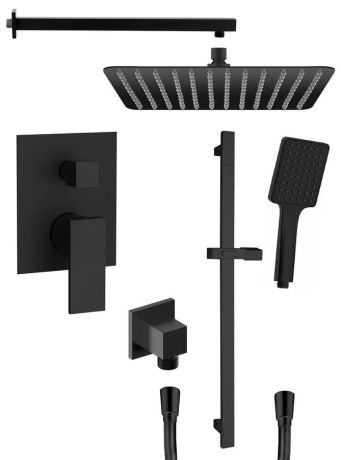 Przejdź do produktu CUBEMIX zestaw prysznicowy z baterią podtynkową, 2 wyjścia, przesuwny uchwyt prysznica, czarny mat