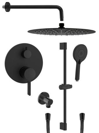 Przejdź do produktu ICONIC zestaw prysznicowy z baterią podtynkową, 2 wyjścia, przesuwny uchwyt prysznica, czarny mat
