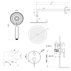 ICONIC zestaw prysznicowy z baterią podtynkową, 2 wyjścia, przyłącze kątowe, złoto mat