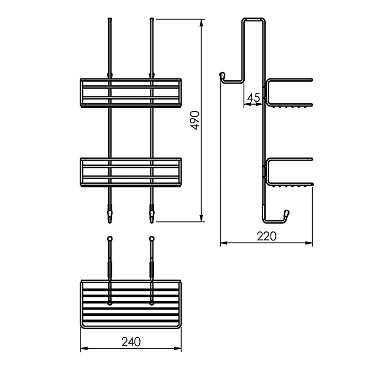 CHROM LINE druciana półka prysznicowa 240x490x220 mm, chrom