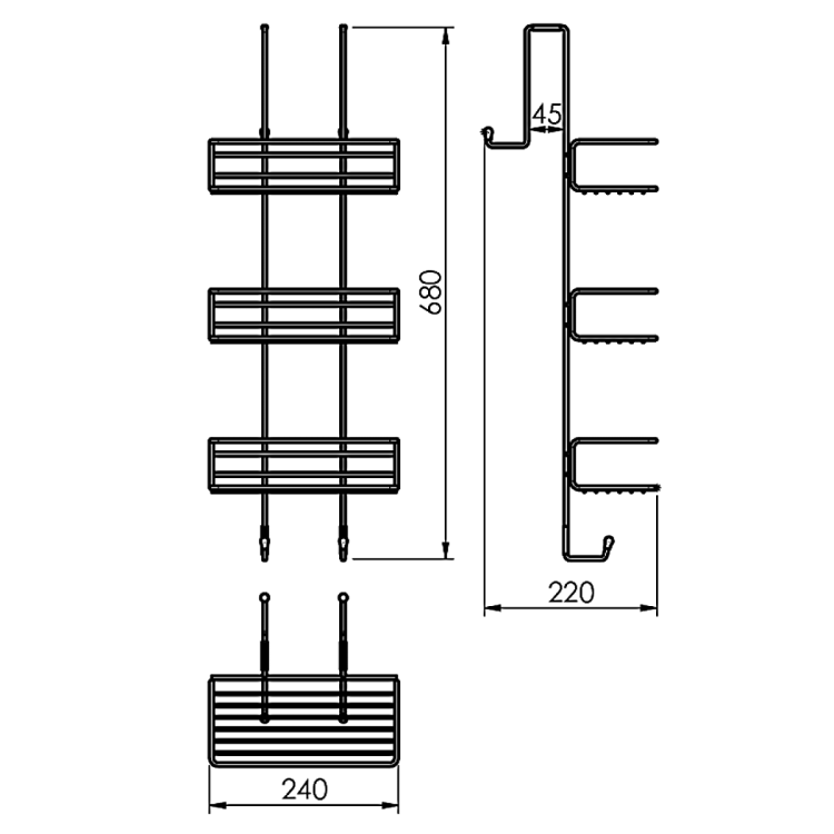 CHROM LINE druciana półka prysznicowa 240x680x220 mm, chrom