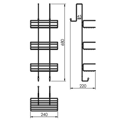 Przejdź do produktu CHROM LINE druciana półka prysznicowa 240x680x220mm, czarny mat