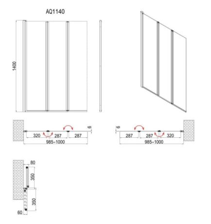 Przejdź do produktu VANDA parawan wannowy składany 1000x1400 mm, chrom, szkło matowe