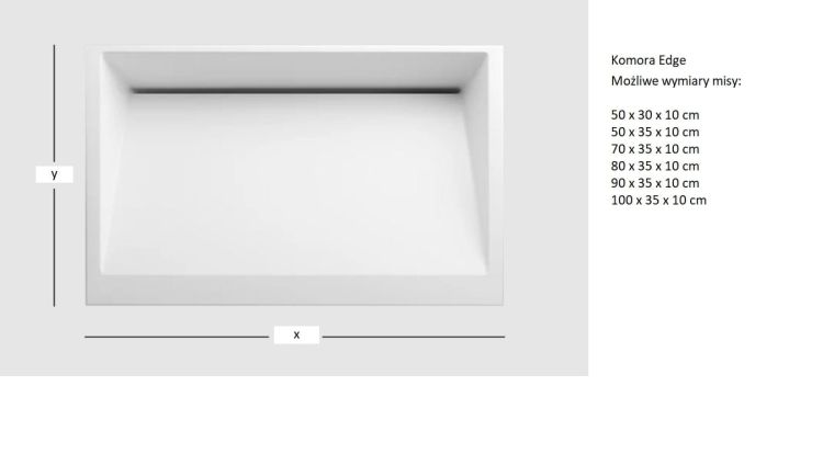Umywalka na wymiar z komorą Edge i odpływem szczelinowym