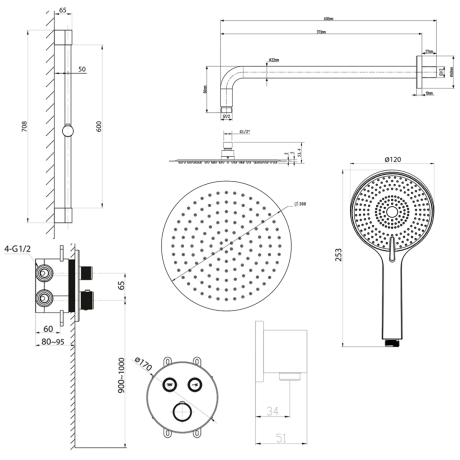 Przejdź do produktu SMART SELECT zestaw prysznicowy podtynkowy z baterią termostatyczną, 2 wyjścia, przesuwny uchwyt prysznicowy, czarny mat