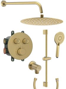 SMART SELECT zestaw prysznicowy podtynkowy z baterią termostatyczną, 2 wyjścia, przesuwny uchwyt prysznicowy, złoto mat