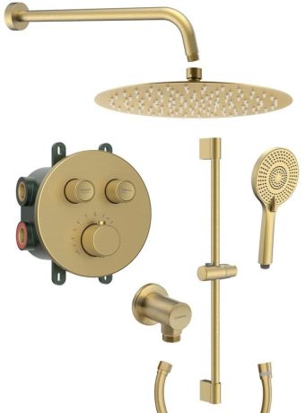 Przejdź do produktu SMART SELECT zestaw prysznicowy podtynkowy z baterią termostatyczną, 2 wyjścia, przesuwny uchwyt prysznicowy, złoty mat