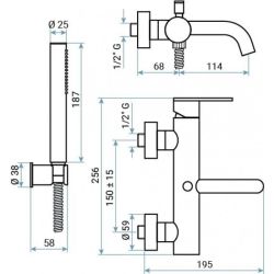 Bateria wannowa ścienna ze słuchawką prysznicową Emmevi Filo 85001B