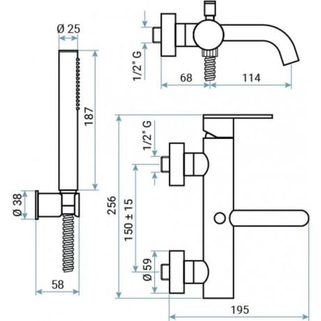 Przejdź do produktu Bateria wannowa ścienna ze słuchawką prysznicową Emmevi Filo 85001BCNS Gunmetal grafit szczotkowany