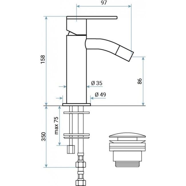 Bateria bidetowa stojąca 15 cm Emmevi Filo 85004