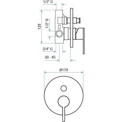 Bateria prysznicowa podtynkowa 2-drożna z przełącznikiem Emmevi Filo 850019