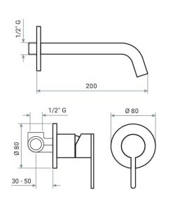 Bateria umywalkowa podtynkowa z wylewką Emmevi Filo 85155