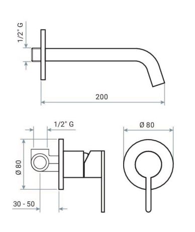 Przejdź do produktu Bateria umywalkowa podtynkowa z wylewką Emmevi Filo 85155CNS Gunmetal grafit szczotkowany