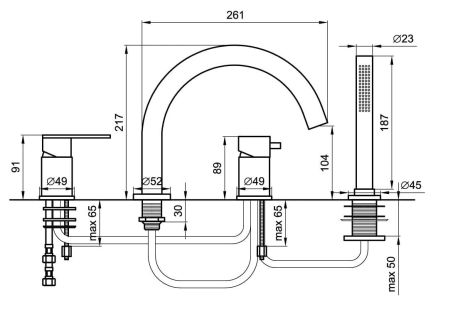 Przejdź do produktu Bateria na wannę 4-otworowa ze słuchawką prysznicową Emmevi Filo 85120CNS Gunmetal grafit szczotkowany