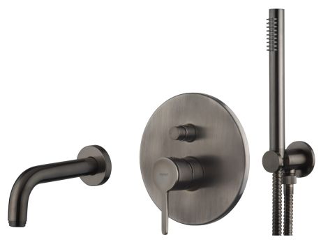 Przejdź do produktu Bateria wannowa podtynkowa z wylewką i słuchawką prysznicową Emmevi Filo FIL015ZWWCNS Gunmetal grafit szczotkowany
