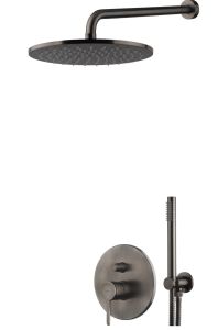 Zestaw prysznicowy, podtynkowy z okrągłą deszczownicą i słuchawką prysznicową Emmevi Filo FIL015ZSC3GCNS Gunmetal grafit szczotkowany