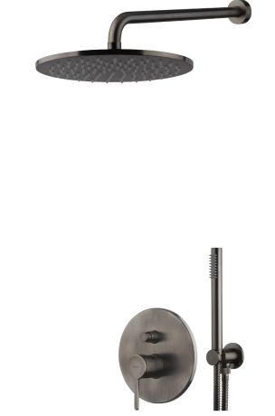 Przejdź do produktu Zestaw prysznicowy, podtynkowy z okrągłą deszczownicą i słuchawką prysznicową Emmevi Filo FIL015ZSC3GCNS Gunmetal grafit szczotkowany