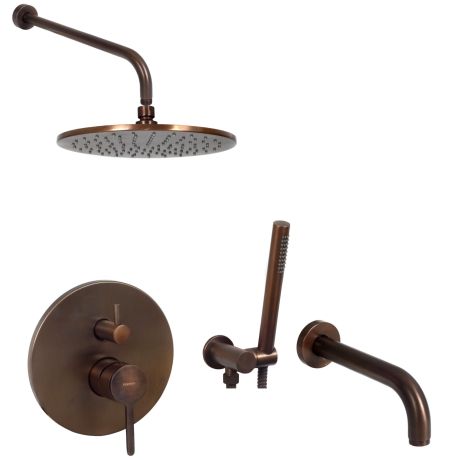 Przejdź do produktu Zestaw prysznicowy, podtynkowy z okrągłą deszczownicą 25 cm, wylewką i słuchawką prysznicową Emmevi Filo FIL019ZSCW3GCNS Gunmetal grafit szczotkowany