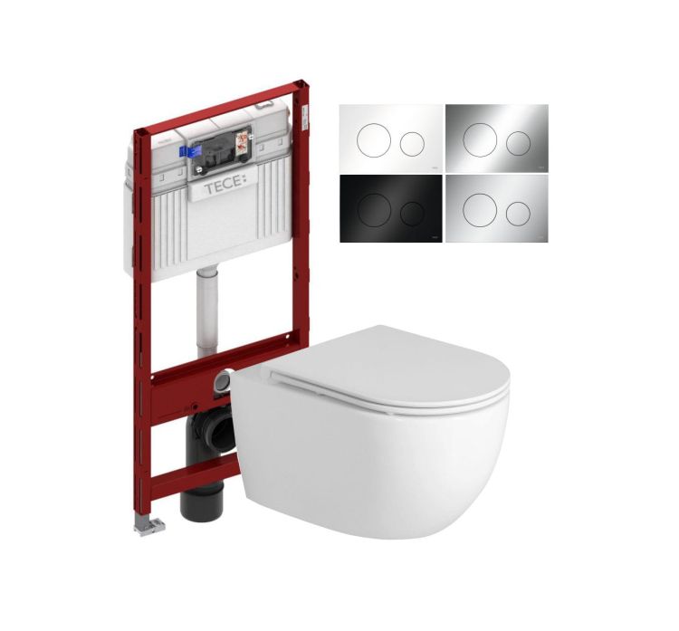 Miska WC bezrantowa, wisząca 36x53 cm z deską WC ze stelażem podtynkowym i przyciskiem spłukującym TeceLoop 201.408.4+9400407+9240926+301.308.4