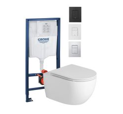Miska WC bezrantowa, wisząca 36x53 cm z deską WC ze stelażem podtynkowym i przyciskiem spłukującym Grohe Skate 201.408.4+301.308.4+38827000+38732000