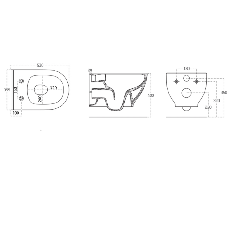 BRILLA WC wiszące, Rimless, 36,5x53cm, zielona mat
