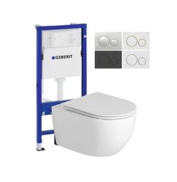Miska WC bezrantowa, wisząca 36x53 cm z deską WC ze stelażem podtynkowym Geberit Duofix i przyciskiem spłukującym Sigma 201.408.4+301.308.4+111.153.00.1+Sigma20