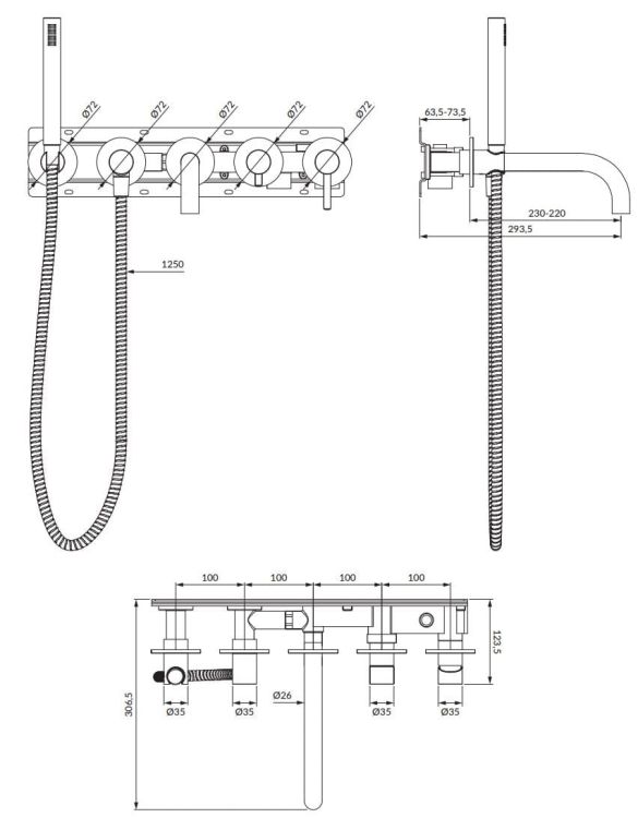 bateria wannowa złoty szczotkowany Omnires rysunek techniczny długa wylewka.JPG