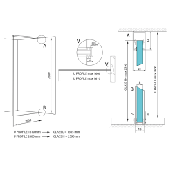 ARCHITEX zestaw do mocowania szkła, ściana-podłoga-sufit, 1610x2600mm, polerowane aluminium
