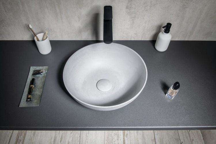 FORMIGO umywalka betonowa nablatowa, średnica 39cm, szary