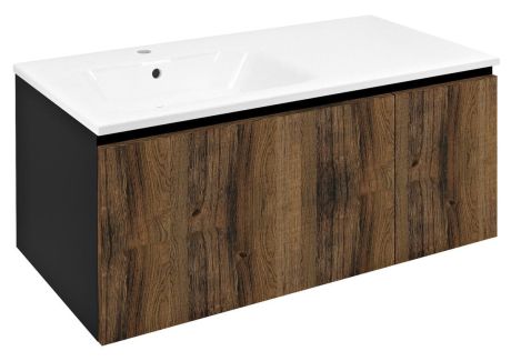 Przejdź do produktu LOREA szafka umywalkowa 100x46x51,5cm (70+30cm), lewa, dąb collingwood/czarny mat