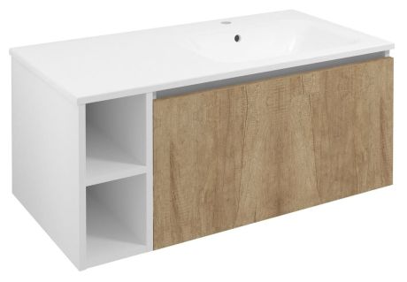 Przejdź do produktu LOREA szafka umywalkowa 100x46x51,5cm (20+80cm), prawa, dąb Alabama/biały mat