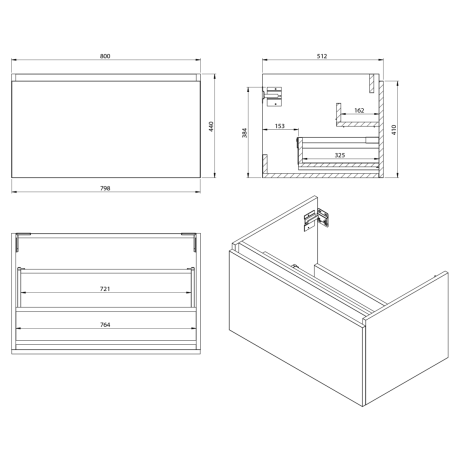 Przejdź do produktu LOREA szafka umywalkowa 100x46x51,5cm (20+80cm), prawa, dąb Alabama/biały mat
