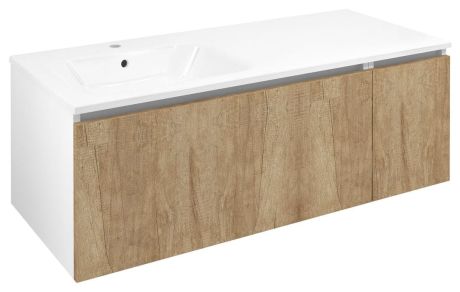 Przejdź do produktu LOREA szafka umywalkowa 120x46x51,5cm (90+30cm), lewa, dąb Alabama/biały mat