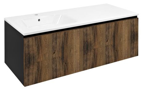 Przejdź do produktu LOREA szafka umywalkowa 120x46x51,5cm (90+30cm), lewa, dąb collingwood/czarny mat