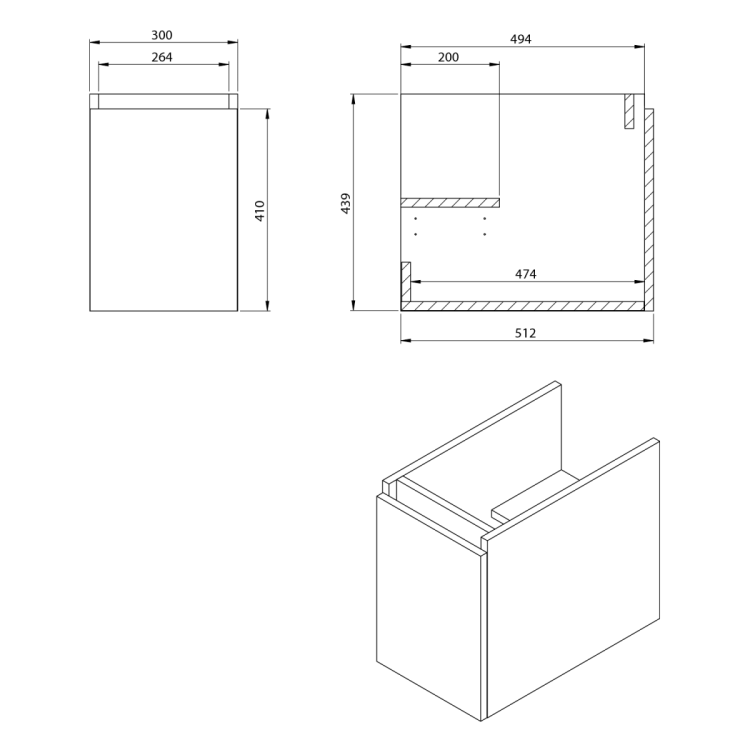 LOREA szafka z umywalką 121x46x51,5cm (30+90cm), prawa, dąb collingwood/czarny mat