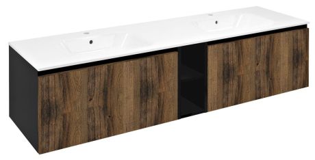 Przejdź do produktu LOREA szafka umywalkowa 160x46x51,5cm (70+20+70cm), dąb collingwood/czarny mat