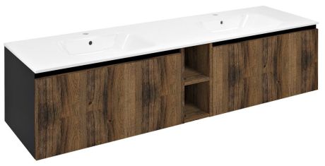 Przejdź do produktu LOREA szafka umywalkowa 160x46x51,5cm (70+20+70cm), dąb collingwood/czarny mat