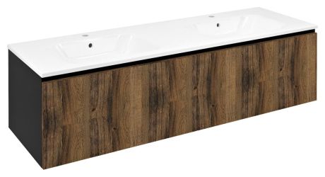 Przejdź do produktu LOREA szafka umywalkowa 160x46x51,5cm (80+80cm), dąb collingwood/czarny mat