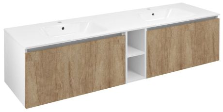 Przejdź do produktu LOREA szafka umywalkowa 180x46x51,5cm (80+20+80cm), dąb alabama/biały mat