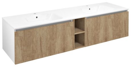 Przejdź do produktu LOREA szafka umywalkowa 180x46x51,5cm (80+20+80cm), dąb alabama/biały mat