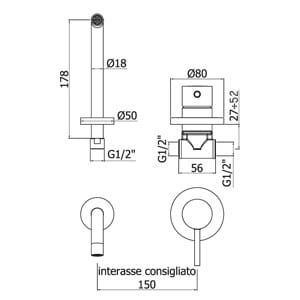 Przejdź do produktu Bateria umywalkowa podtynkowa z wylewką 12,8 cm Paffoni Light LIG004MG grafit